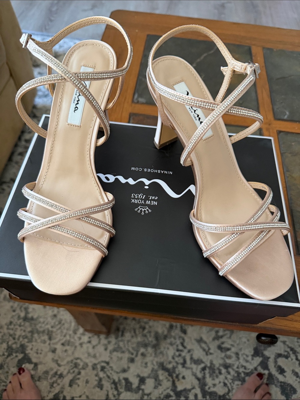 Nina Rose Gold Strappy Rhinestone Heels